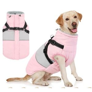 AOFITEE Dog Winter Coat Waterproof Pink Snow Jacket with Harness Large‎